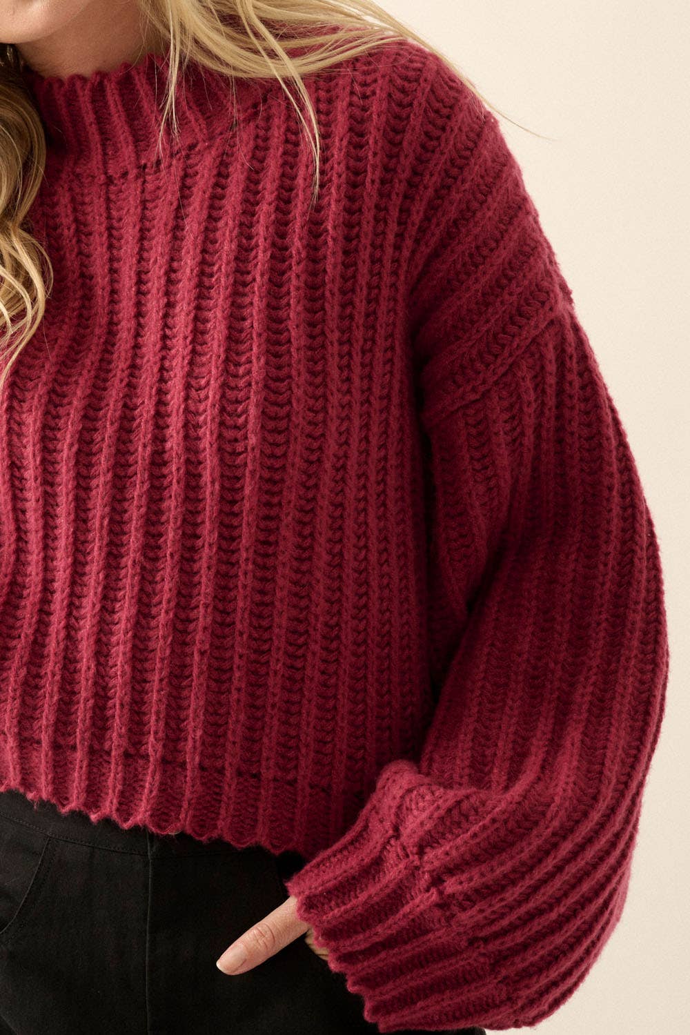Essential Wide Sleeve Rib Knit Sweater