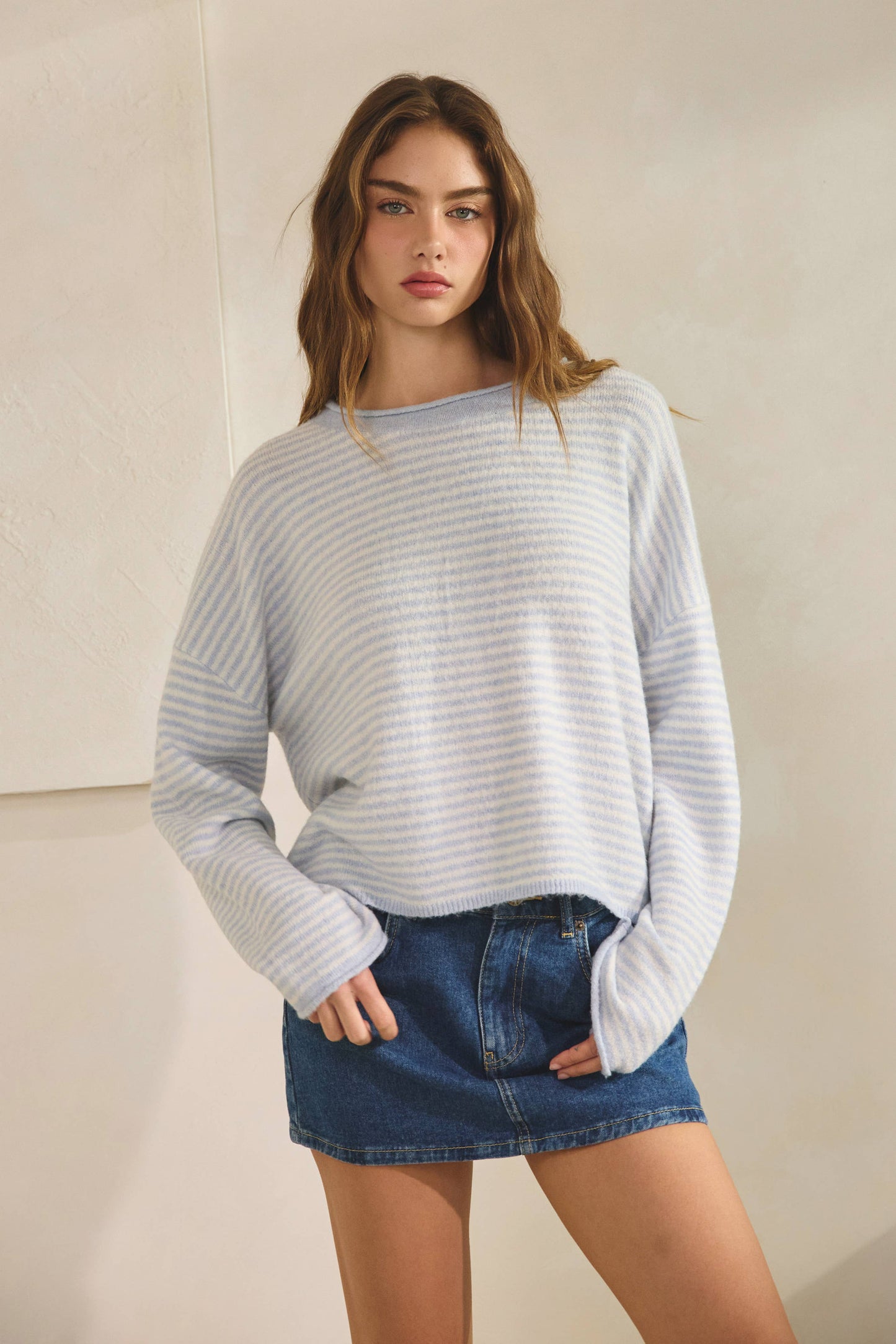 Striped Roll Up Neck Sweater