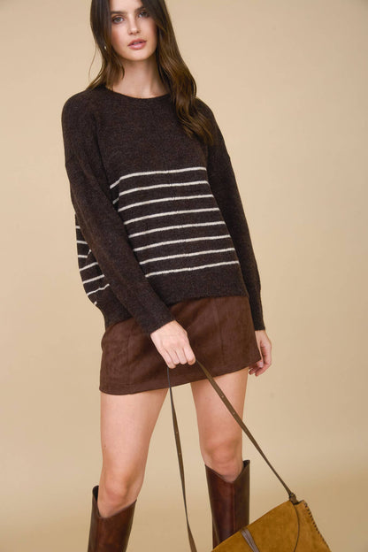 Simple & Cozy Front Seam Stripe Sweater