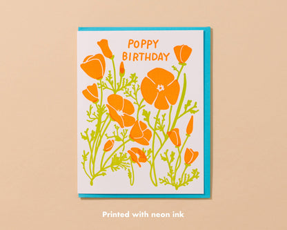 Letterpress Poppy Birthday Card