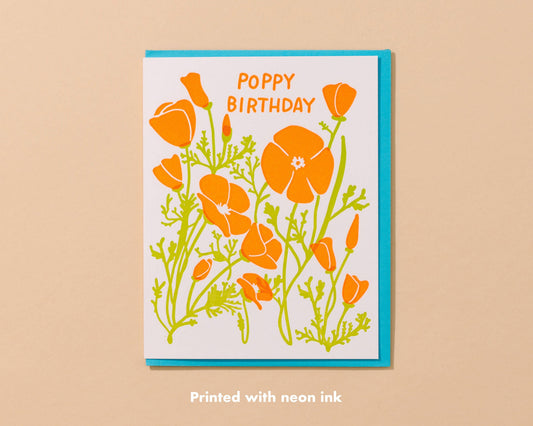Letterpress Poppy Birthday Card