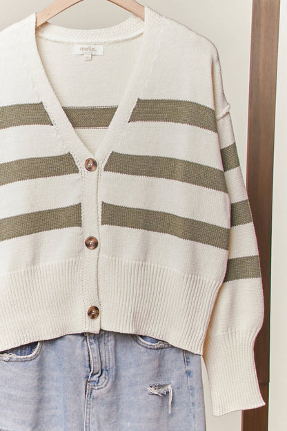 Striped  V Neck Knit Cardigan