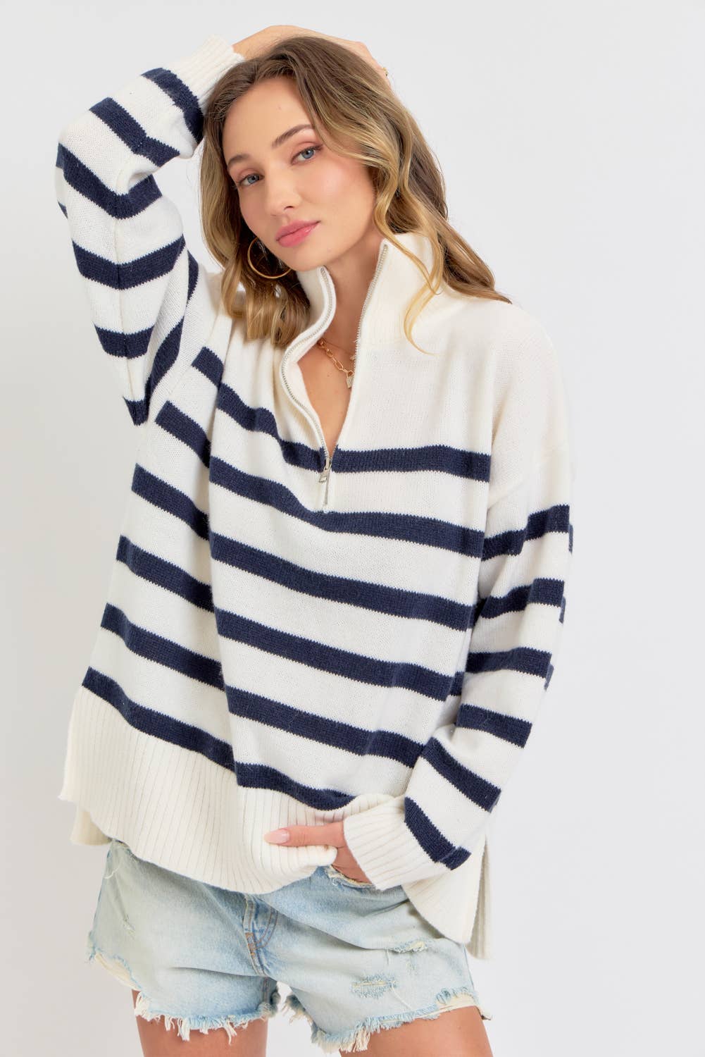 Striped Zip Front Sweater