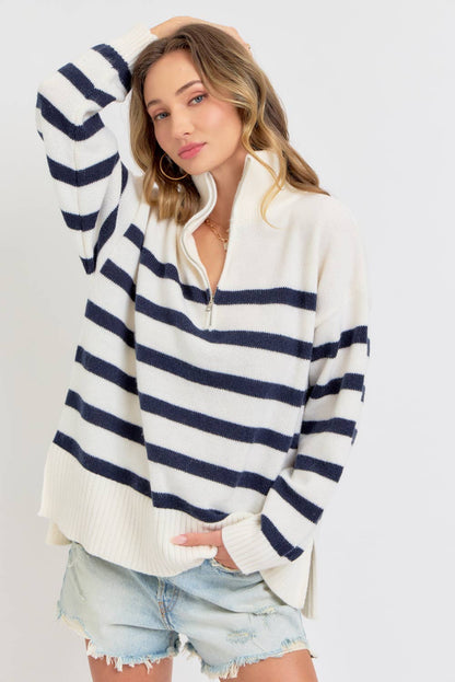 Striped Zip Front Sweater