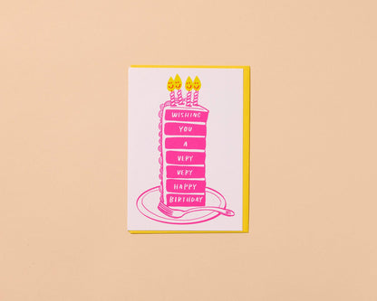 Letterpress Very Happy Birthday Cake Card