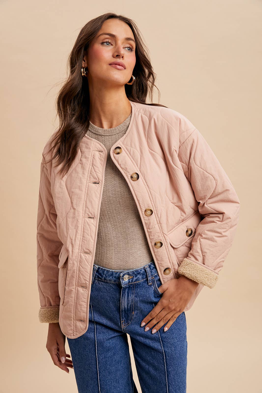 Quilted Sherpa Lined Puffer Jacket