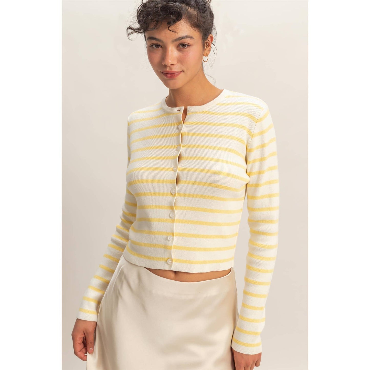 Striped Button-Up Cardigan