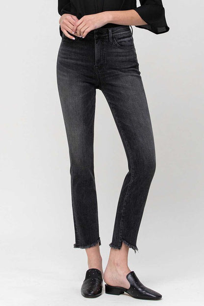 High Rise Straight Crop with Uneven Hem Details