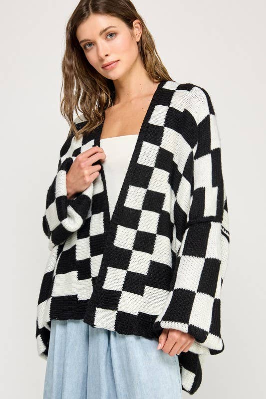 Checkered Drop Shoulder Cardi
