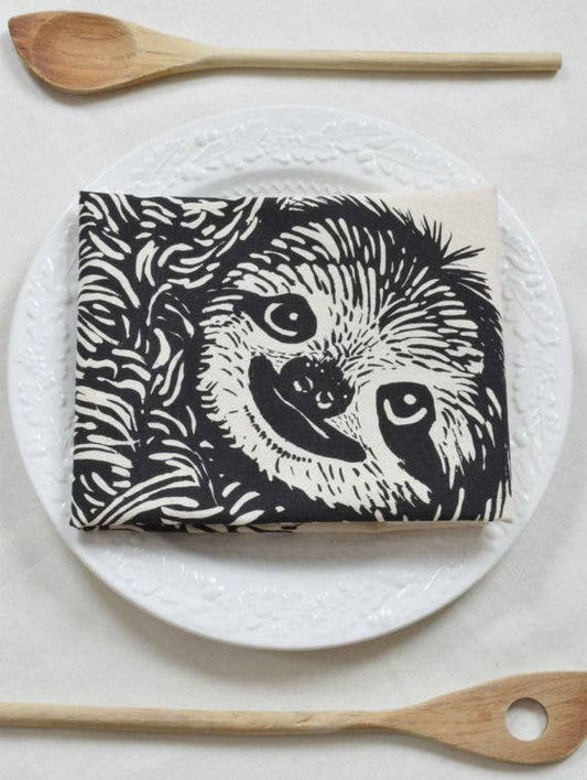 Organic Cotton Sloth Tea Towel in Black - Sloths - Kitchen