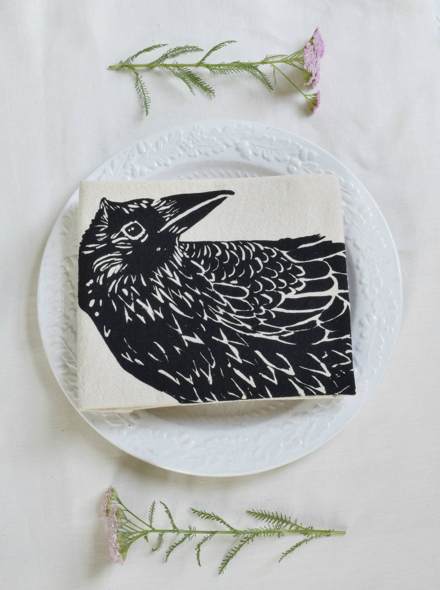 Organic Cotton Crow Tea Towel (Black)