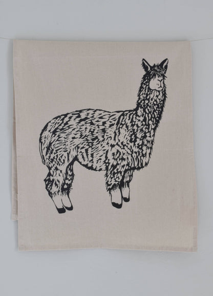 Llama Tea Towel - Organic Cotton - Black Print - EcoFriendly