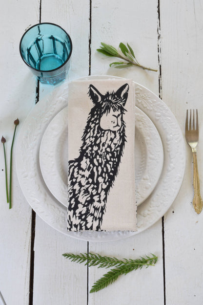 Llama Tea Towel - Organic Cotton - Black Print - EcoFriendly