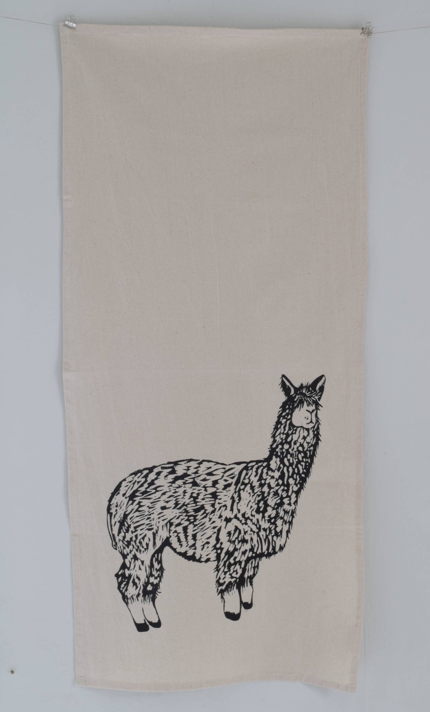 Llama Tea Towel - Organic Cotton - Black Print - EcoFriendly