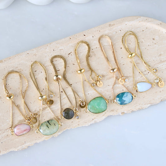 Faceted Gemstone Adjustable Bracelet