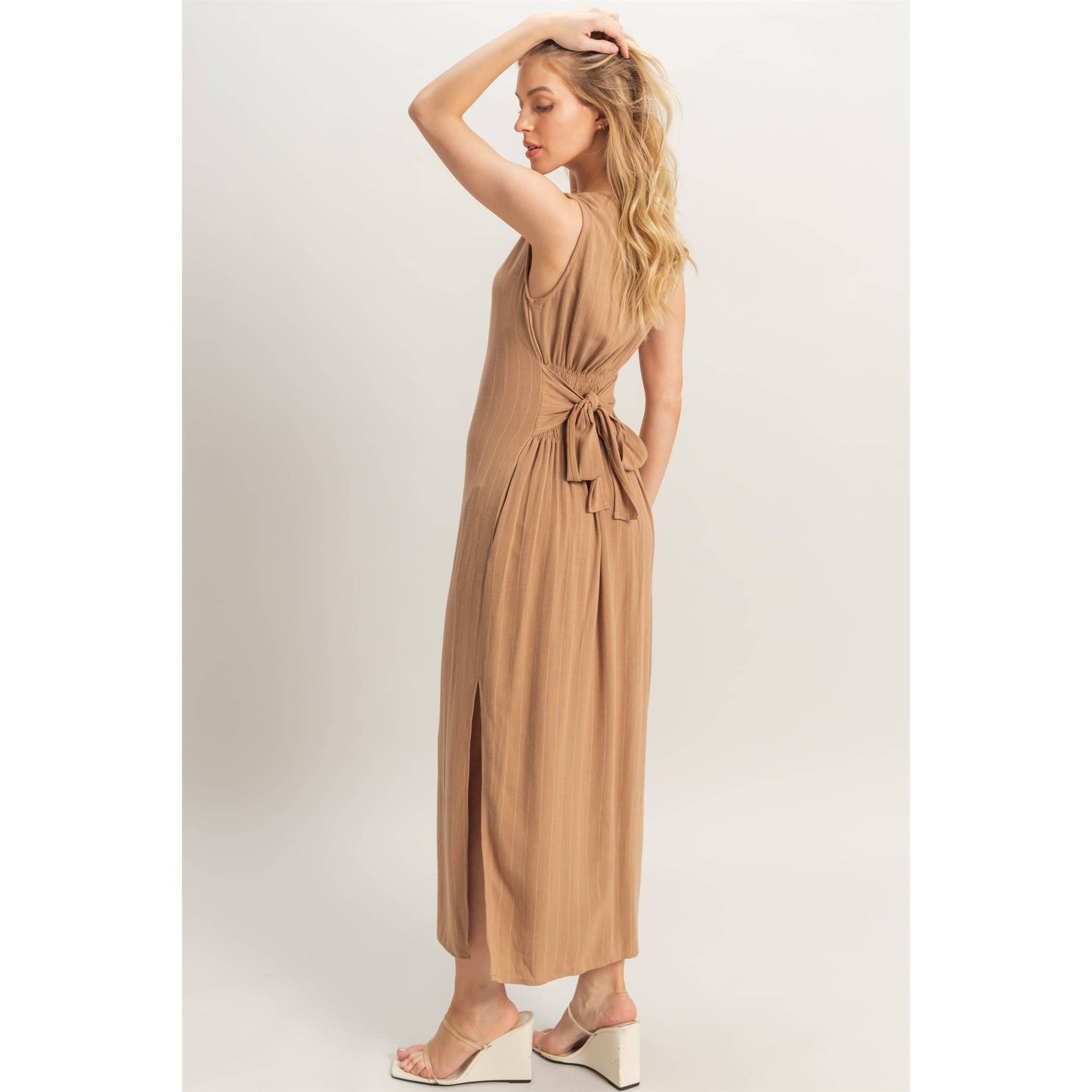 Striped Rayon Linen Side Slit Maxi Dress Modern Heritage Collective Striped Rayon Linen Side Slit Maxi Dress Modern Heritage Collective