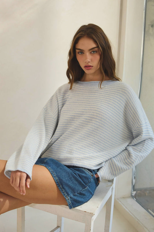 Striped Roll Up Neck Sweater