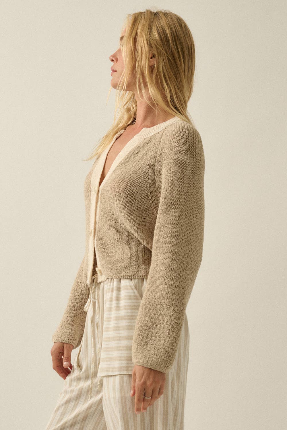 Best Selling Ribbed Knit Contrast Cardi