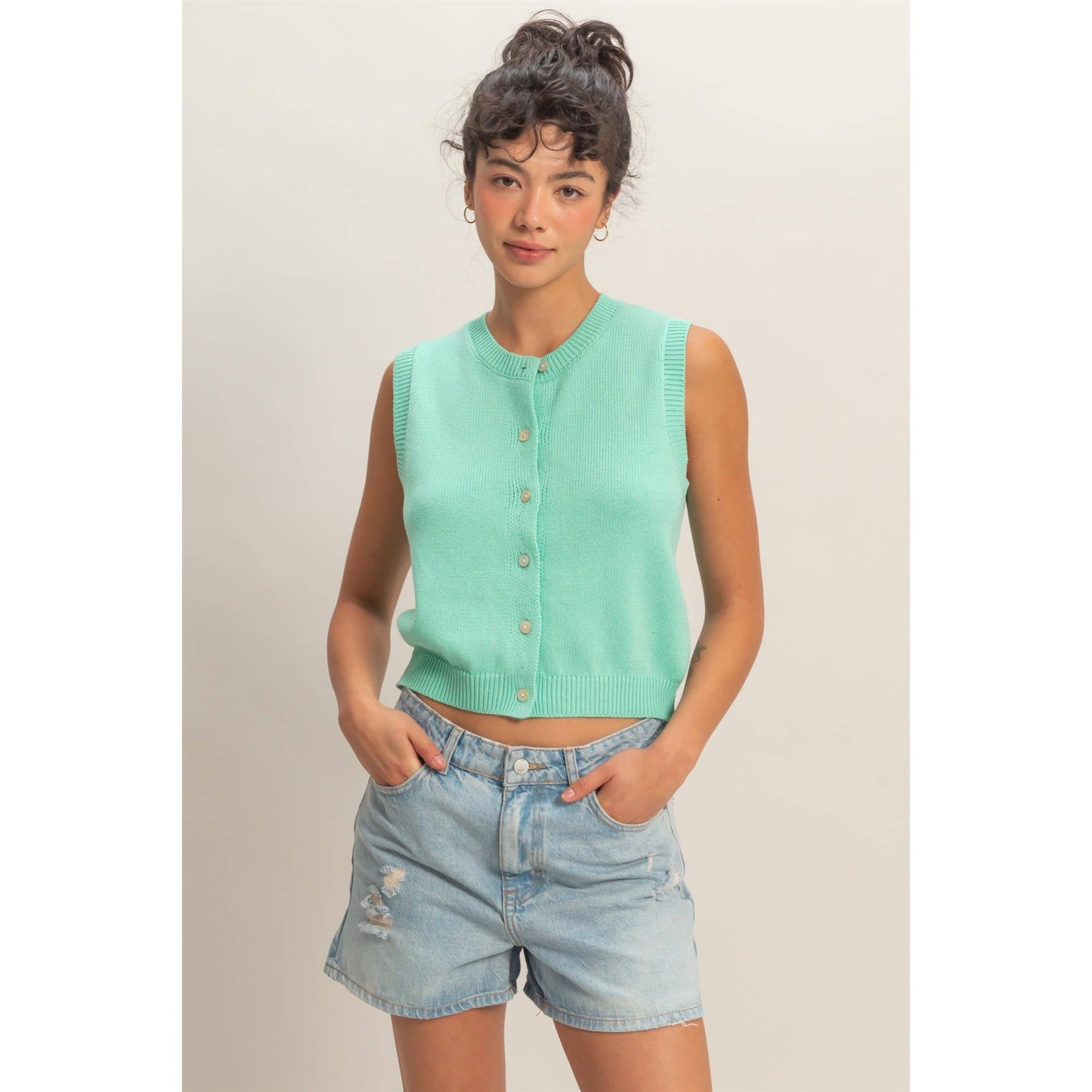 Button Up Sleeveless Cardigan
