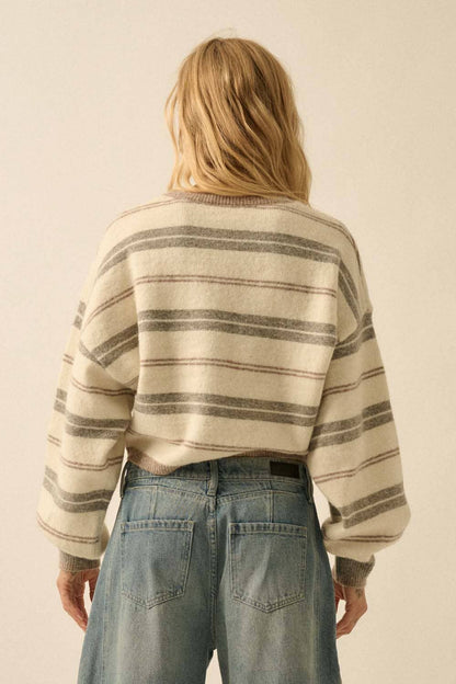 Striped Knit Dolman-Sleeve Loose-Fit Sweater