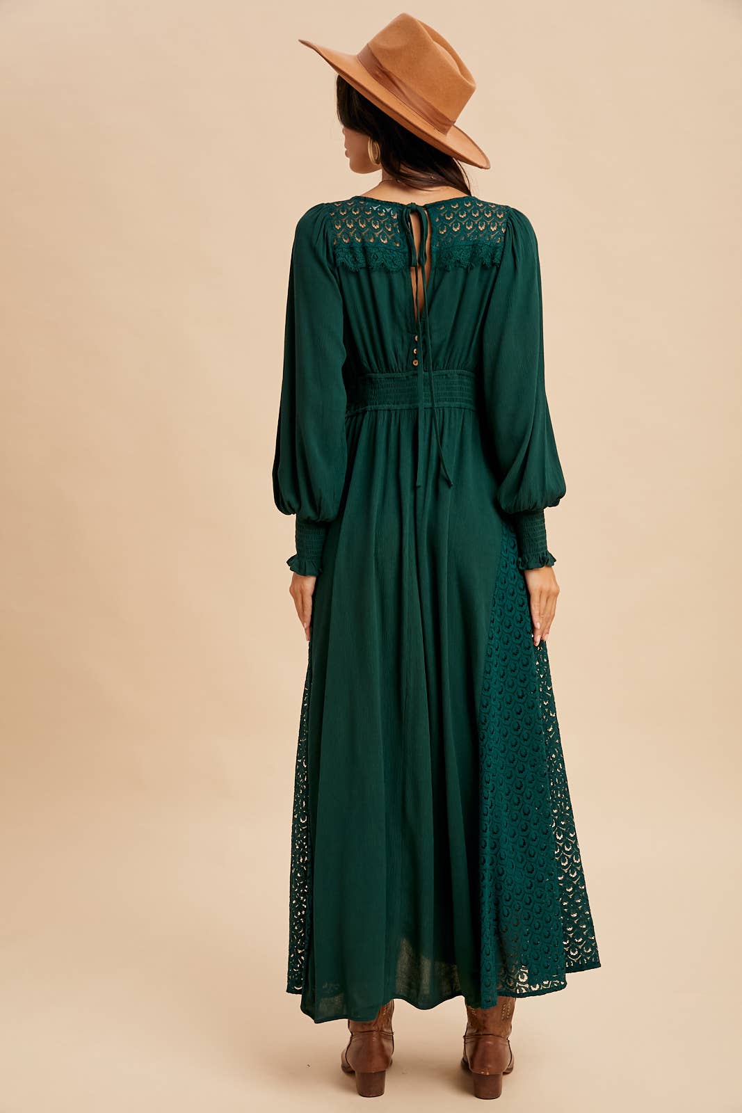 Lace Panel V Neck Maxi Dress