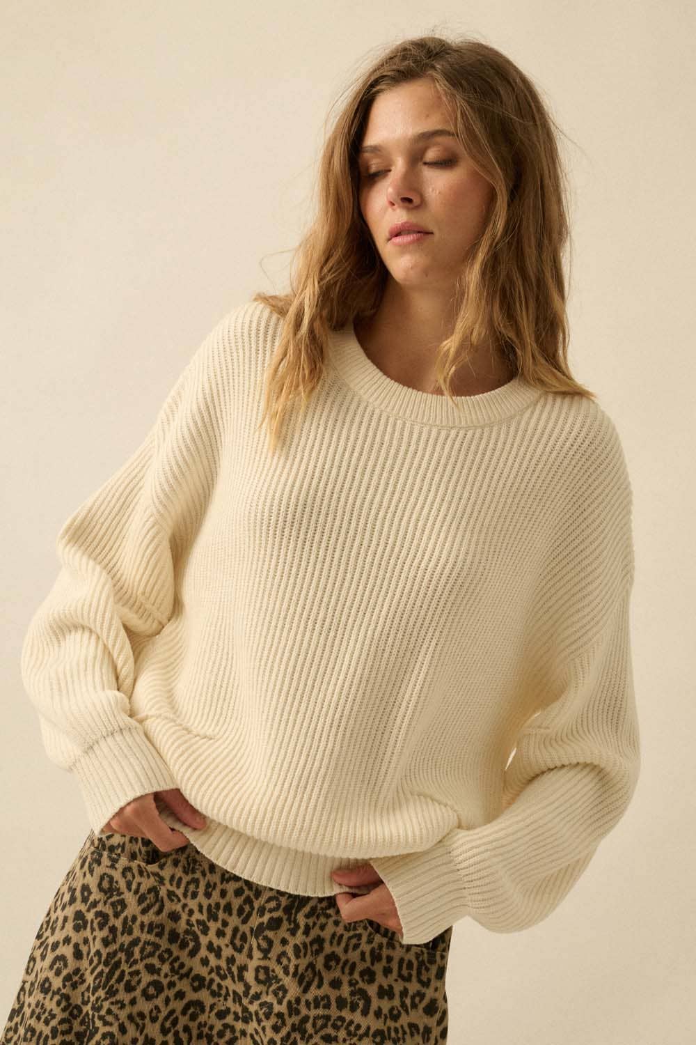 Ribbed Knit Exposed-Seam Sweater