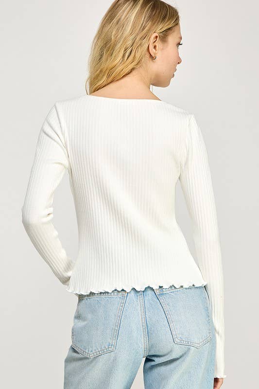 Ribbed Stretch Long Sleeve Button Up