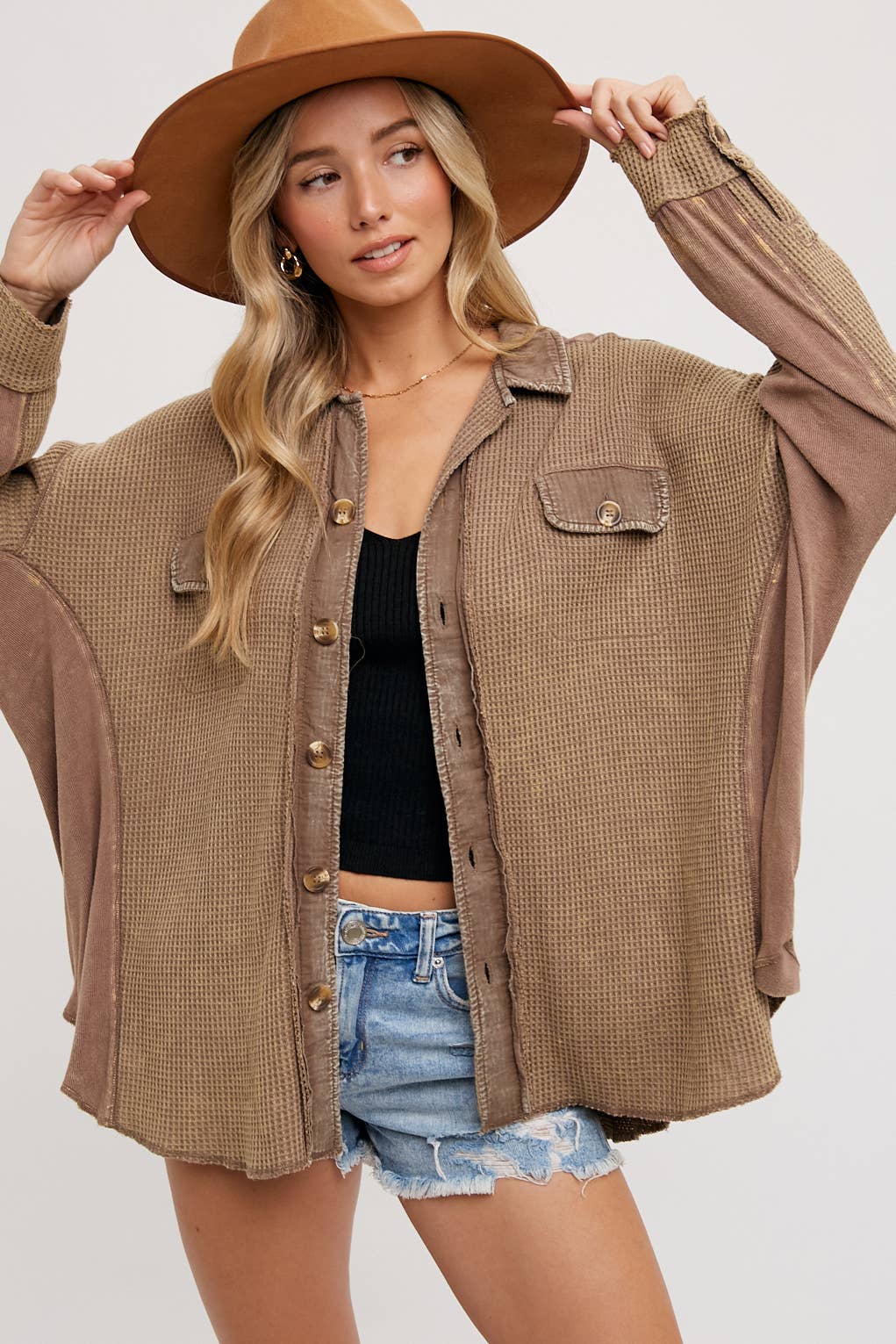 SLOUCHY WAFFLE KNIT JACKET