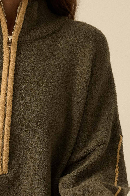 Textured Knit Half-Zip Mock-Neck Sweater