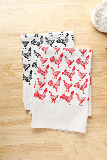 Chicken Kitchen Towel, Handprinted Chicken Tea Towel 