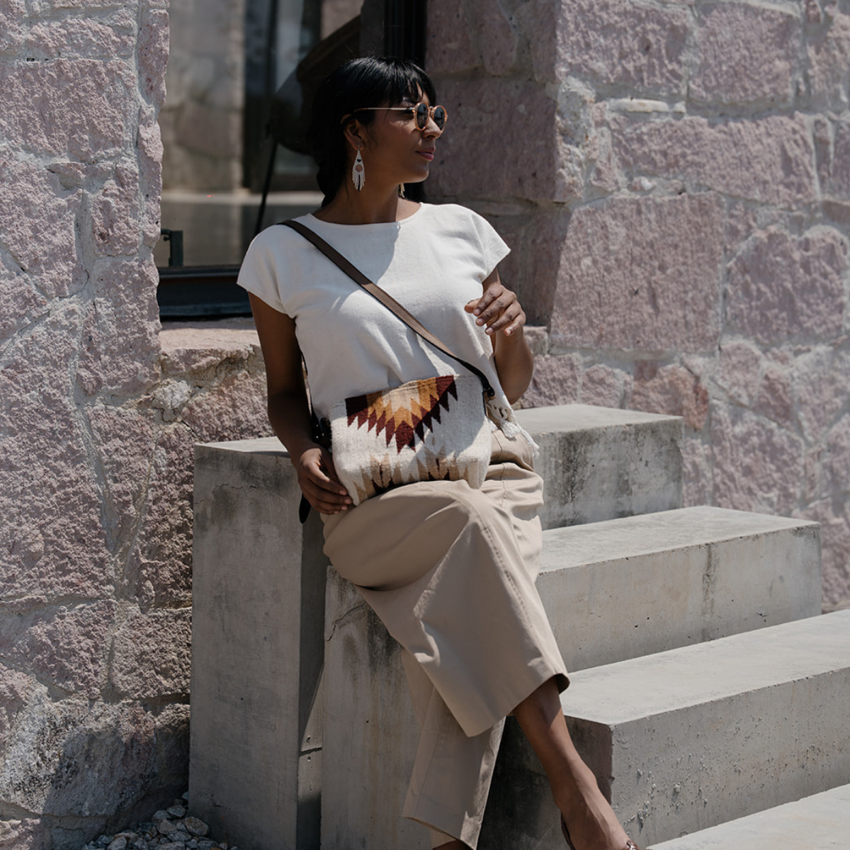 Copal Zapotec Wool Crossbody–Leather Trim