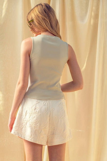 Effortless Ribbed Side Button Top