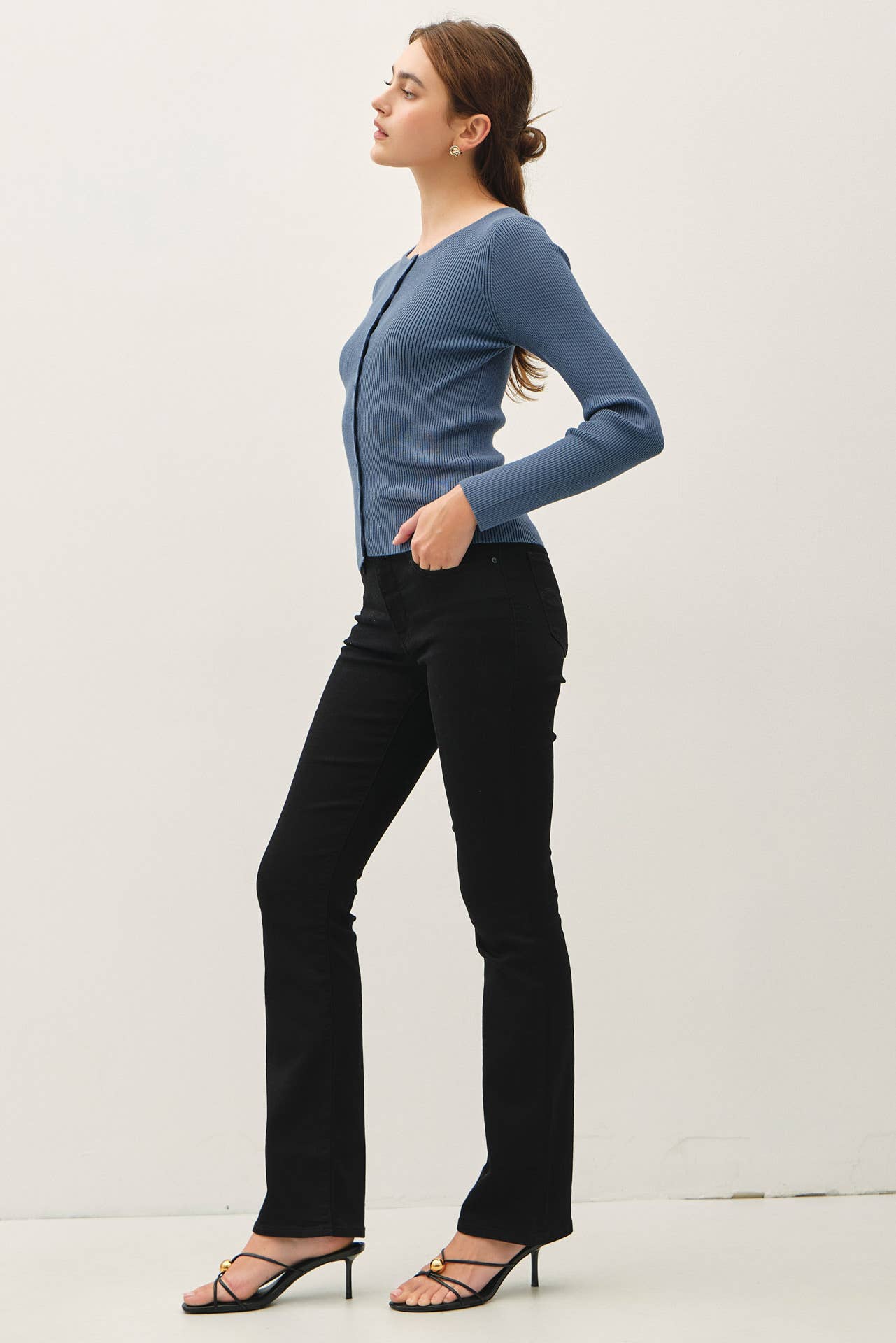 Essential Ribbed Button Up Top