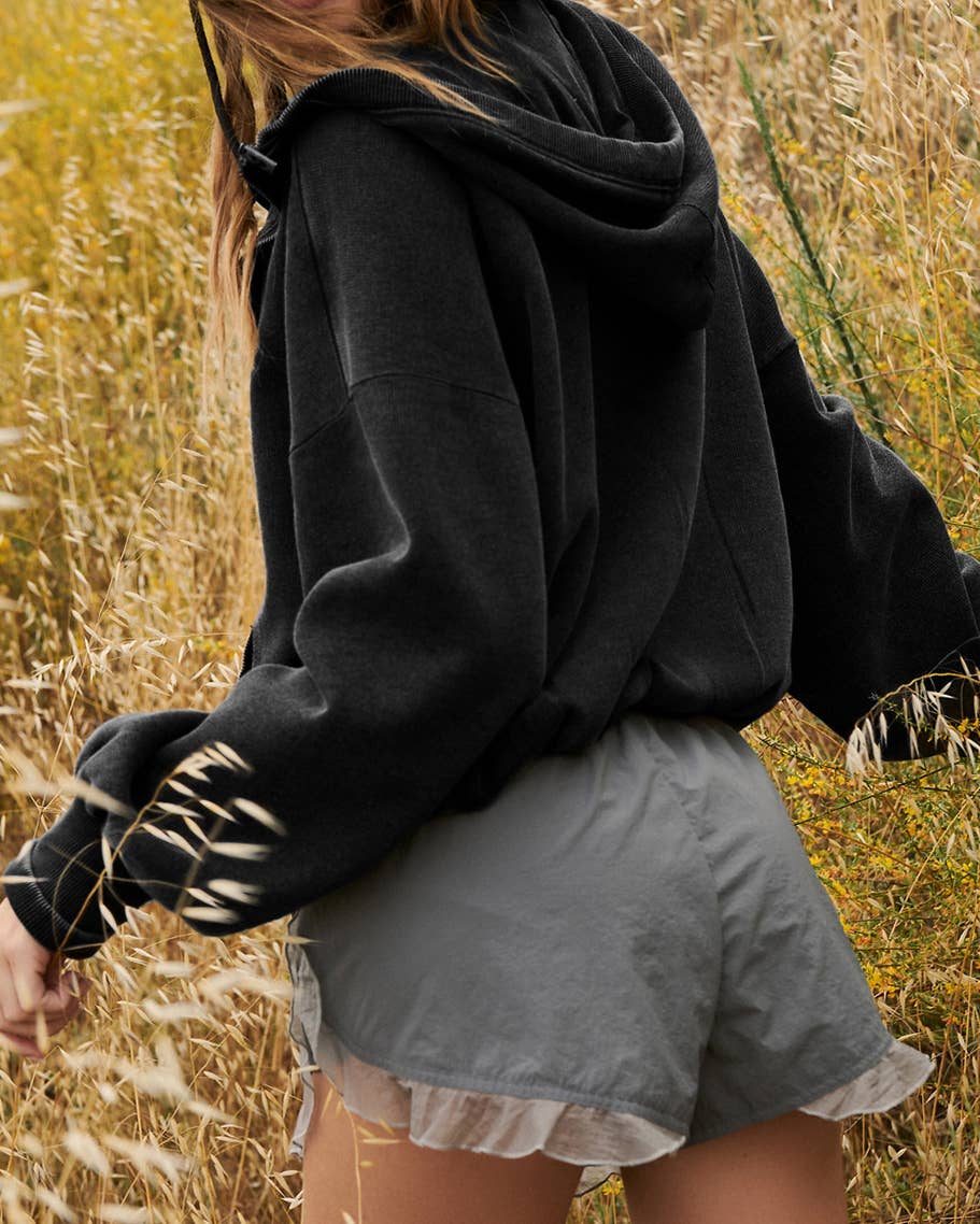 Quarter Zip Collar Pocket Hoodie
