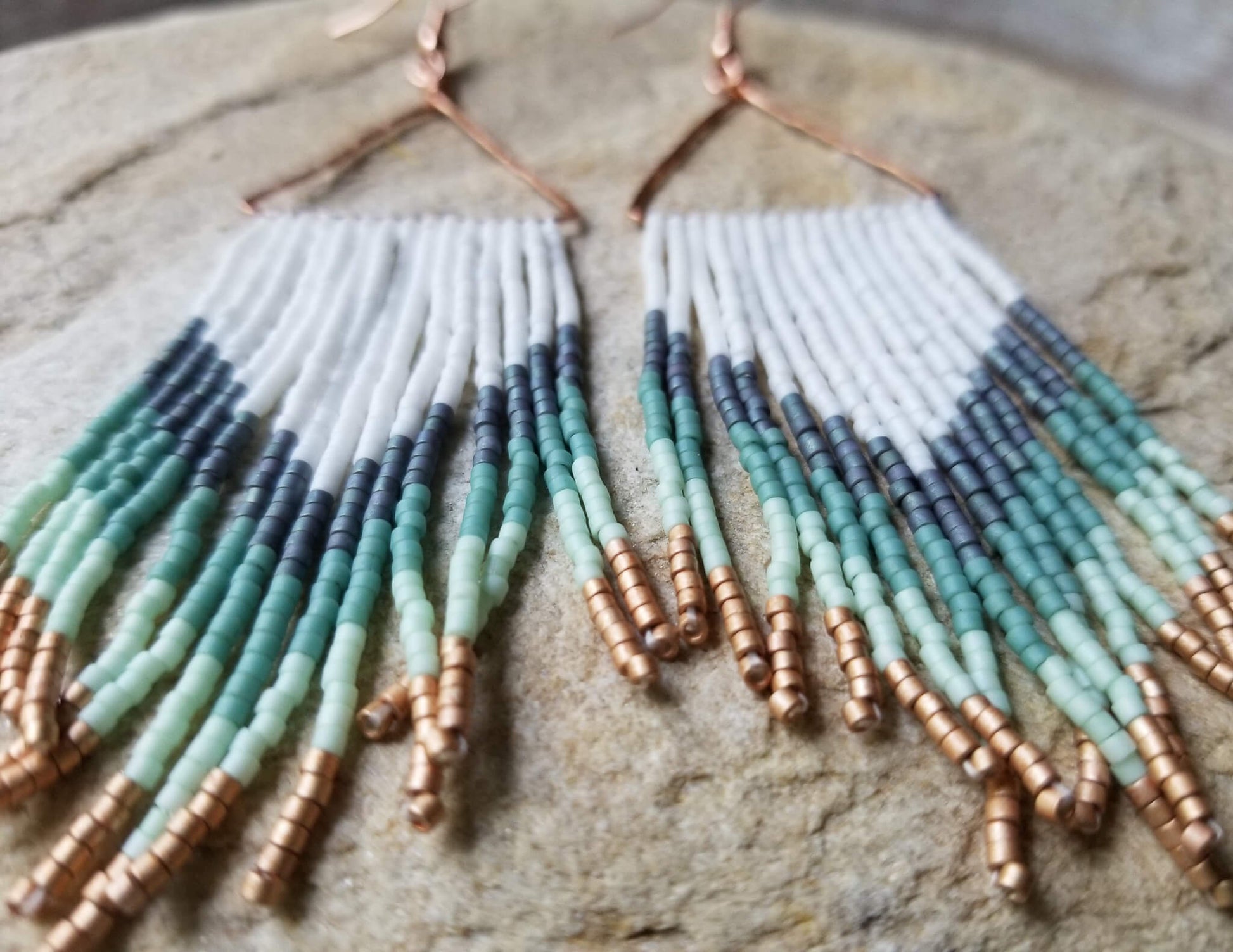 emerald city copper fringe earring bottom view