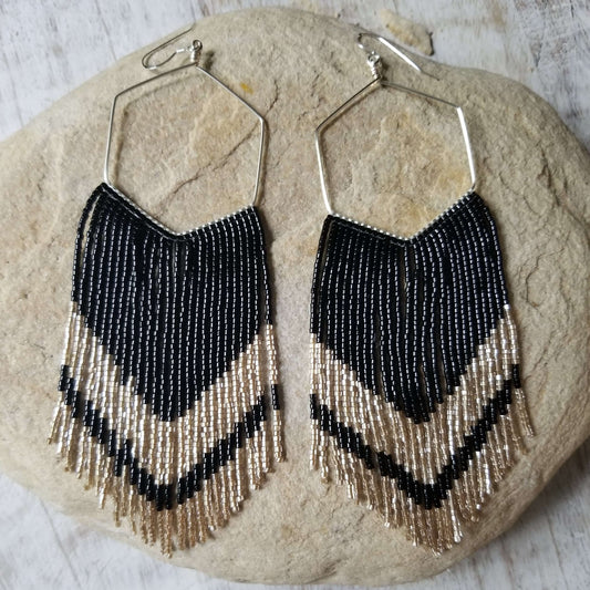 Midnight Large Beaded Fringe Shoulder Duster Earrings