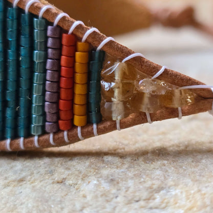 Leo Dream Catcher Citrine Large Beaded Cuff Bracelet