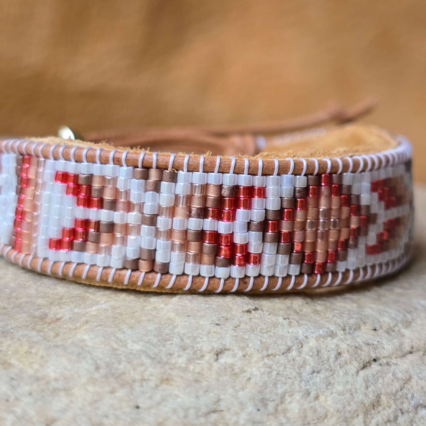 Sacral Harvest Glow Flight of the Butterly Peach Moonstone Large Beaded Cuff Bracelet