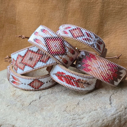 Sacral Harvest Glow Feather Peach Moonstone Medium Beaded Cuff Bracelet