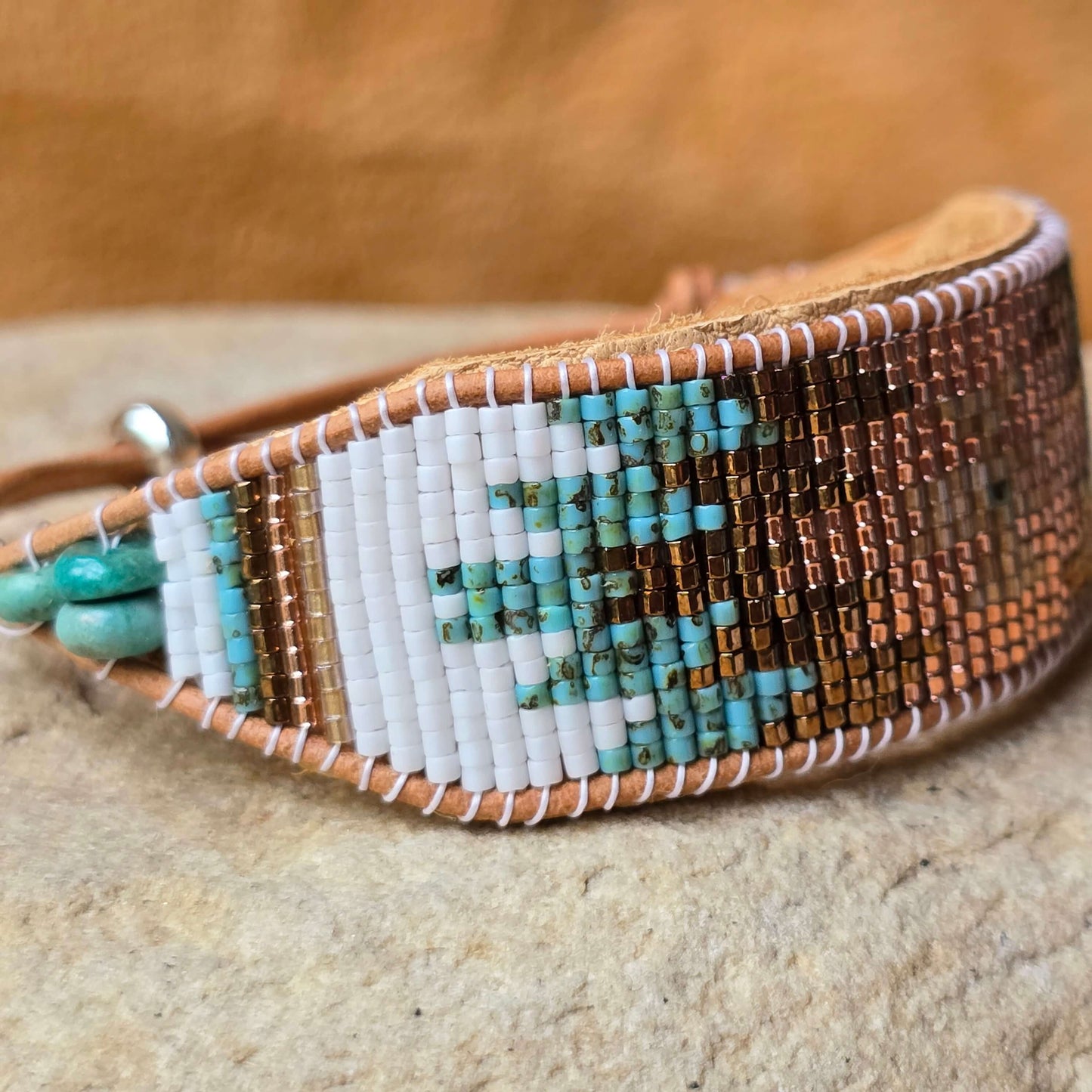 Turtle Island Warrior Turquoise Large Beaded Cuff Bracelet