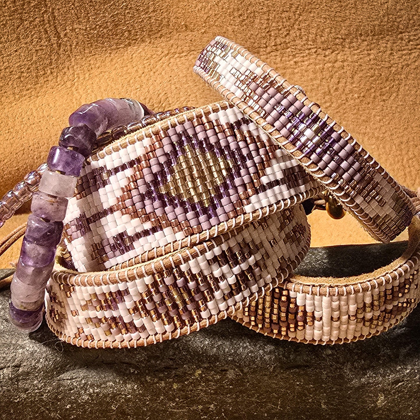 Twilight Flight of Courage Amethyst Medium Beaded Cuff Bracelet