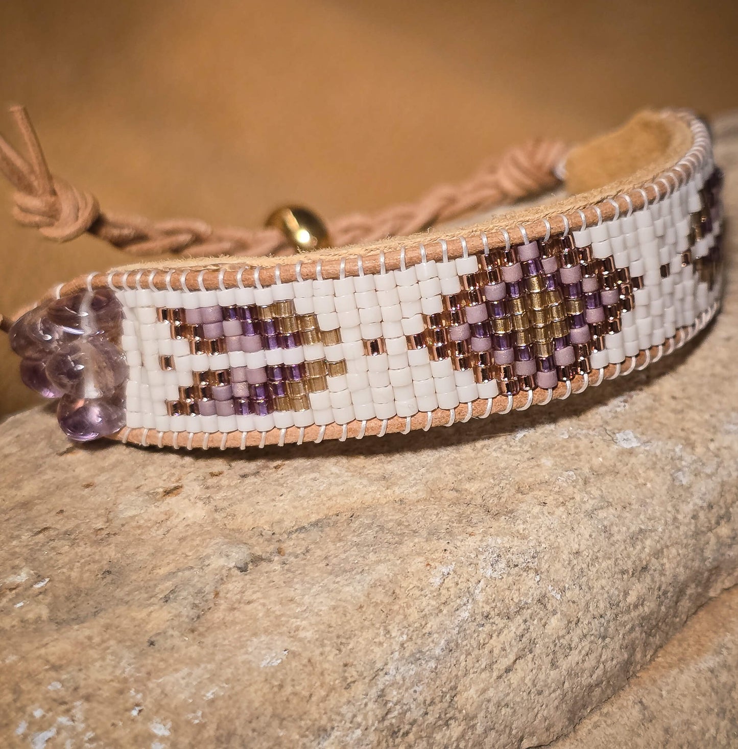 Twilight Flight of Courage Amethyst Medium Beaded Cuff Bracelet