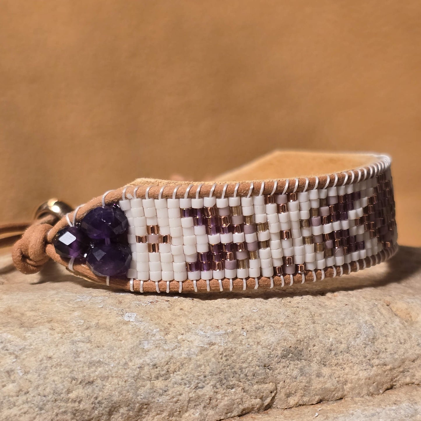 Twilight Flight of the Butterfly Amethyst Medium Beaded Cuff Bracelet