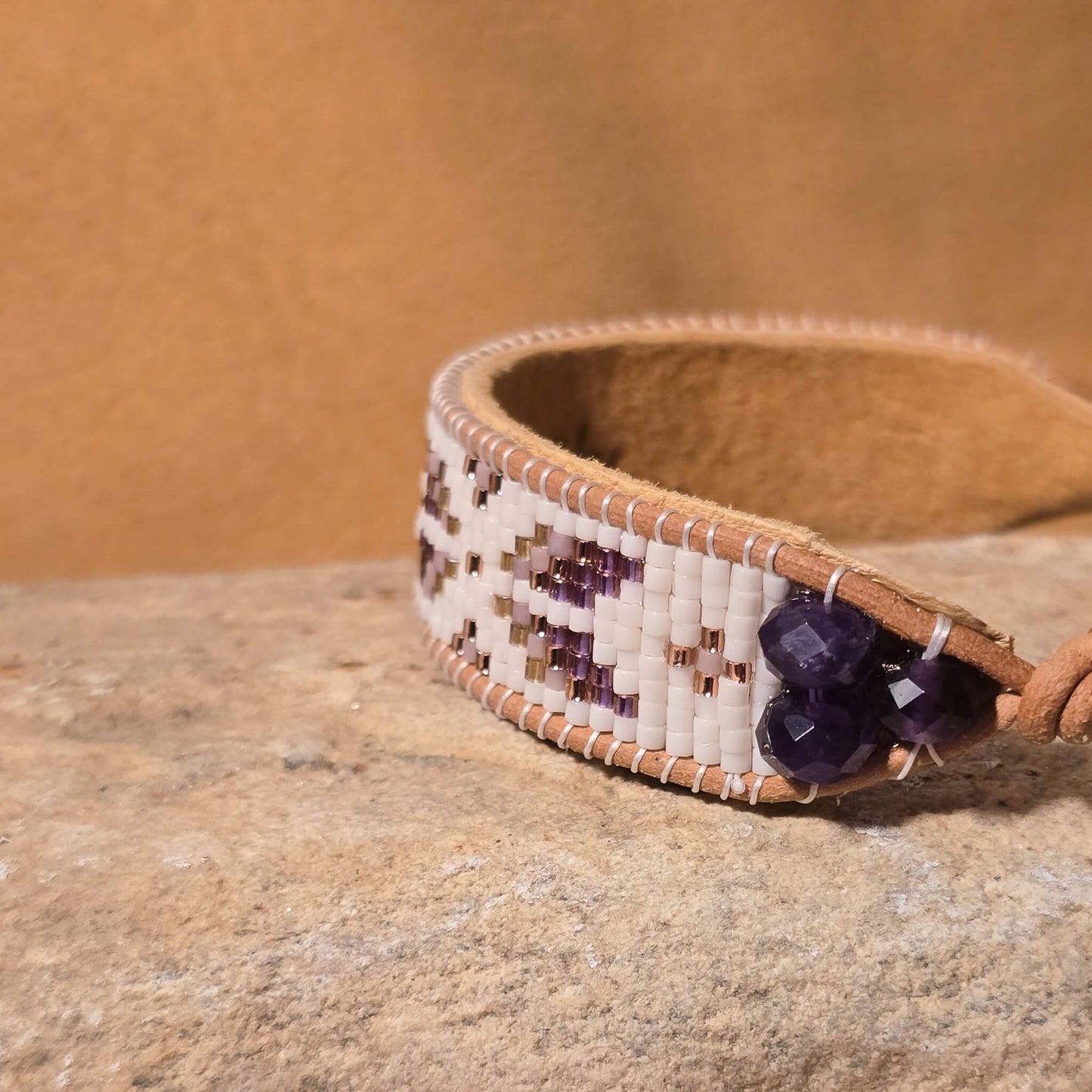 Twilight Flight of the Butterfly Amethyst Medium Beaded Cuff Bracelet