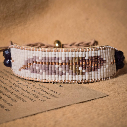 Twilight Feather Amethyst Medium Beaded Cuff Bracelet