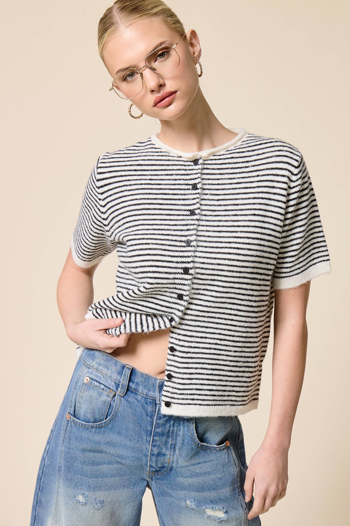 Classic Short Sleeve Button Cardigan