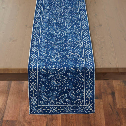 Indigo Dabu Paisley Block Print Table Runner