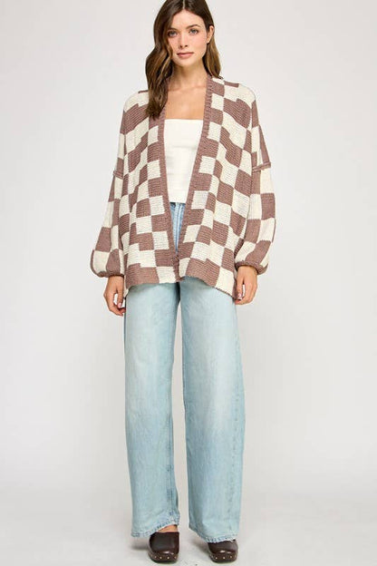 Checkered Drop Shoulder Cardi