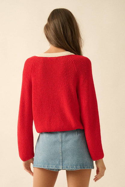 Best Selling Ribbed Knit Contrast Cardi