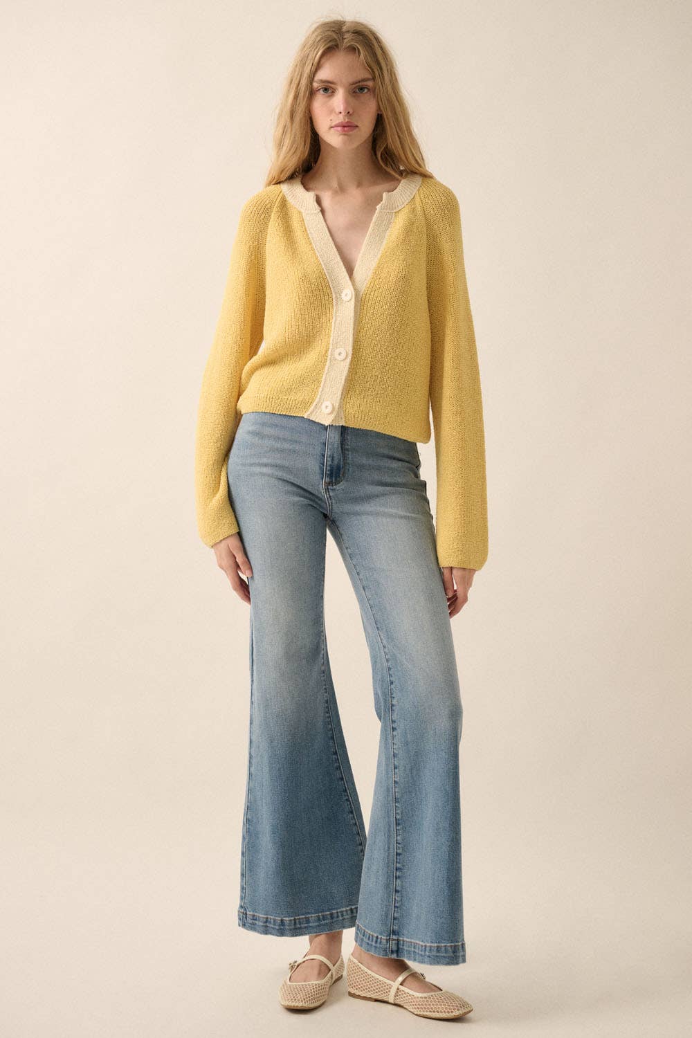 Ribbed Knit Contrast Cardigan Sweater